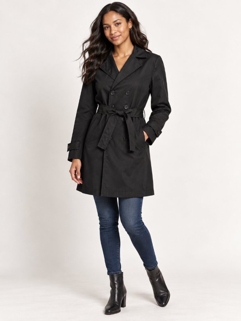 Naf Naf Navy Double Breasted Belted Trench Coat Women 36